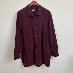 J Jill Top 4X Plus Button Down Corduroy Purple Collared 100% Cotton Classic